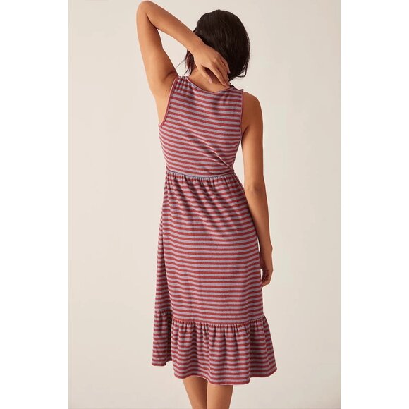 DRA Los Angeles Midi Dress Size Small Striped Sleeveless Scoop Neck Ruffle Hem - Picture 2 of 10